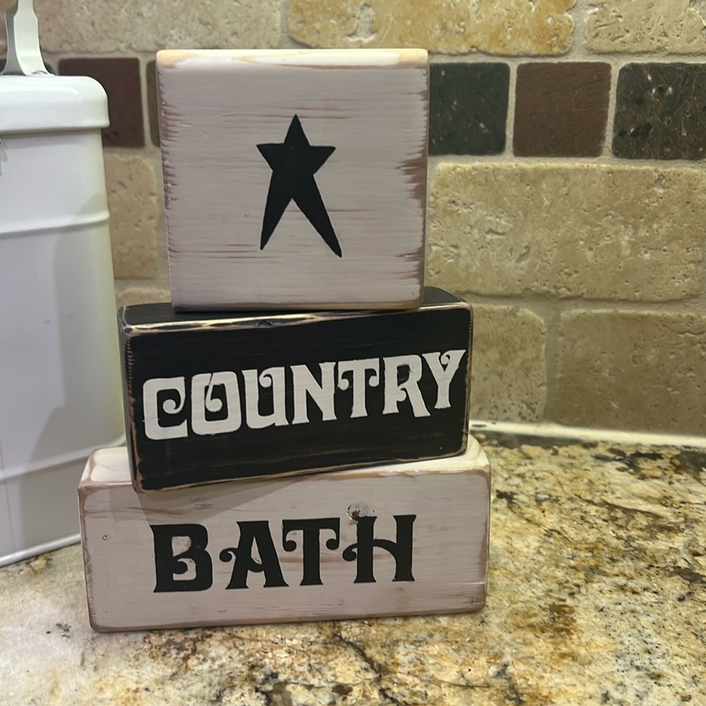 Handmade Country Bath Wood Block Decor